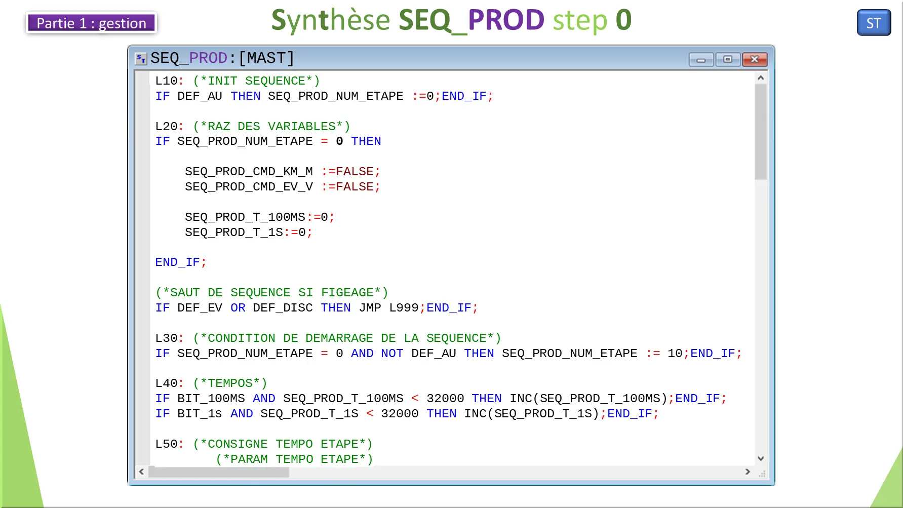 Synthèse SEQ_PROD step 0